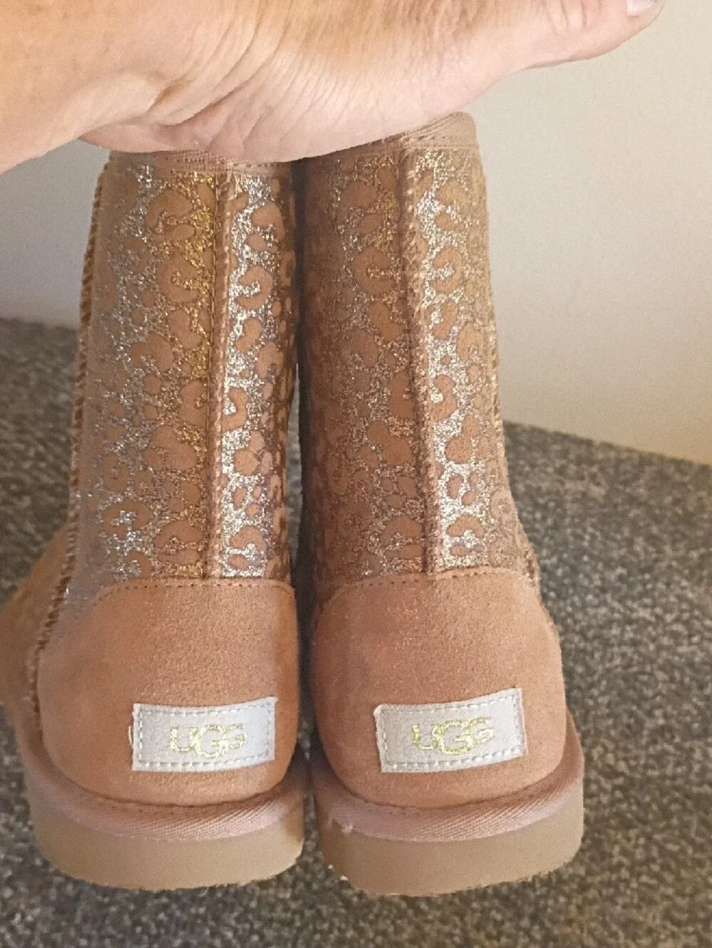 UGG Women's Glitter Leopard Pattern Cozy Winter Boots - Tan Size 5